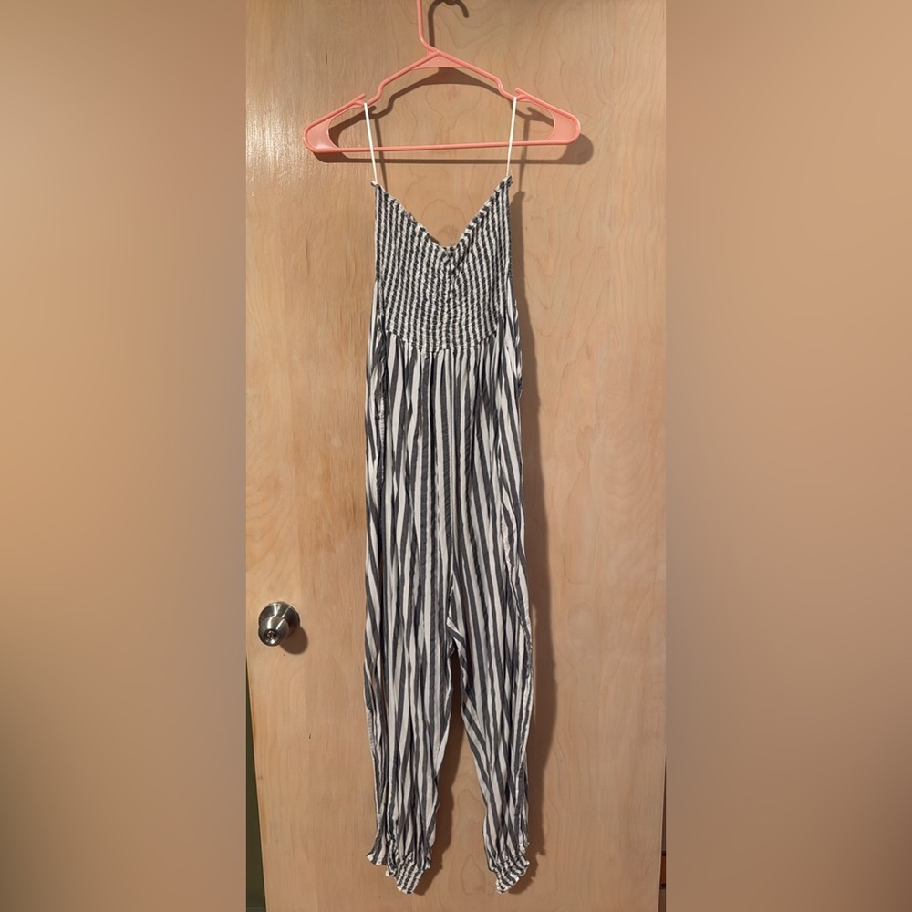 Black and White Striped Jumpsuit with Relaxed Fit